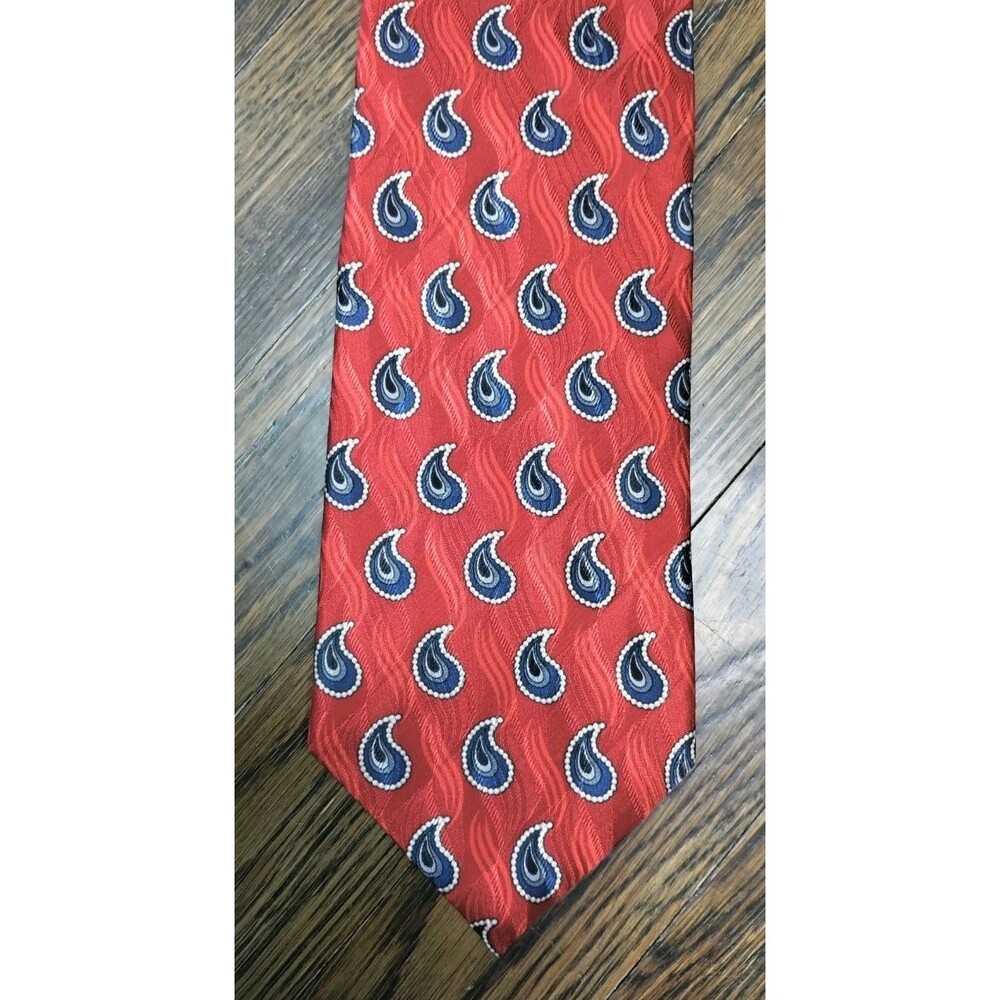 J.Z. Richards Silk Tie Red Blue Cream Paisley Stain Proof USA Extra Long 62"